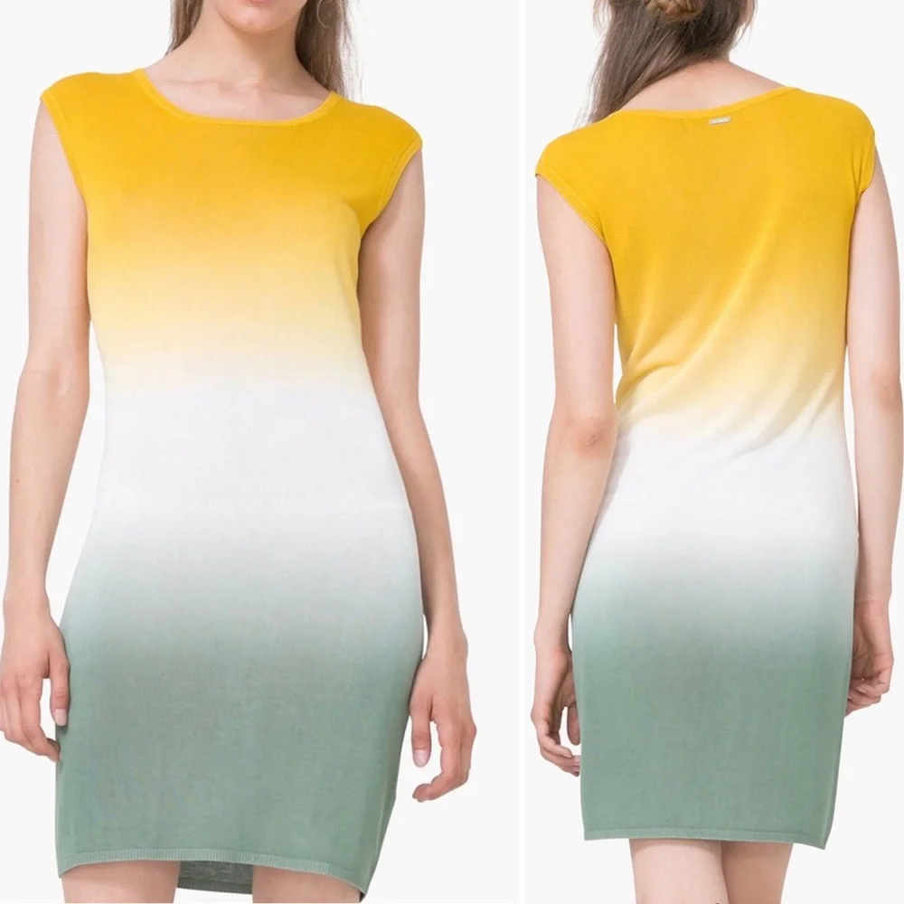 Desigual Mustard Ombre Knit Sleeveless Dress Small